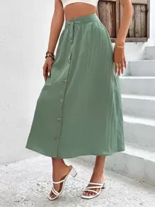 Breezaya Váy nữ Nút phía trước màu trơn Giải trí - màu xanh lá - Xem 5