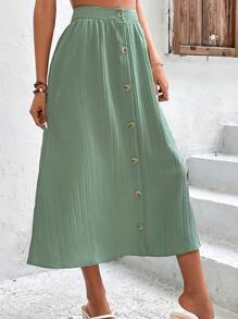 Breezaya Váy nữ Nút phía trước màu trơn Giải trí - màu xanh lá - Xem 6