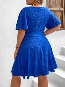 SHEIN VCAY Đầm Plus Size Trọn gói Dây kéo màu trơn Giải trí - Xanh đậm - Xem 3