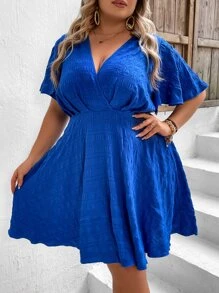 SHEIN VCAY Đầm Plus Size Trọn gói Dây kéo màu trơn Giải trí - Xanh đậm - Xem 4