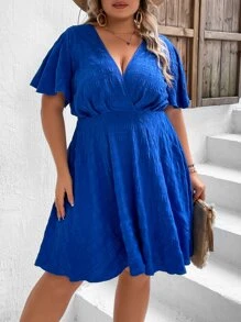 SHEIN VCAY Đầm Plus Size Trọn gói Dây kéo màu trơn Giải trí - Xanh đậm - Xem 6