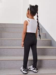 Toddler Girls Cut Out Tank Top & Ripped Leggings - Black and White - View 2