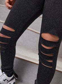 Toddler Girls Cut Out Tank Top & Ripped Leggings - Black and White - View 5