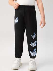 Toddler Girls Butterfly Print Joggers - Black - View 1