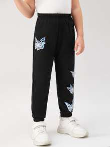 Toddler Girls Butterfly Print Joggers - Black - View 3