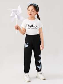 Toddler Girls Butterfly Print Joggers - Black - View 4