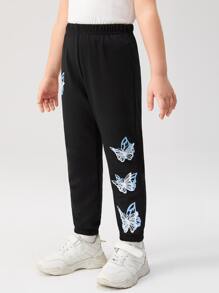 Toddler Girls Butterfly Print Joggers - Black - View 5