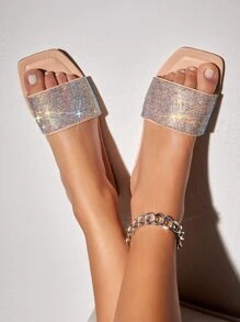 CUCCOO TILAWA Woman Shoes Rhinestone Decor Single Band Slide Sandals For Spring And Summer Vacation Shoes Summer - Apricot - View 6