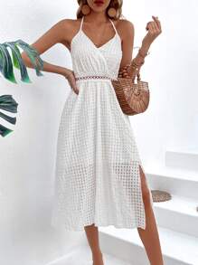 SHEIN VCAY Đầm Lộ Lưng Tách cao màu trơn Gợi cảm - trắng - Xem 1