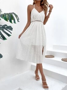 SHEIN VCAY Đầm Lộ Lưng Tách cao màu trơn Gợi cảm - trắng - Xem 5
