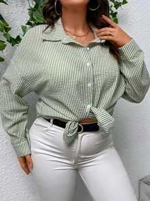 SHEIN Essnce Camisa con estampado de rayas de hombros caídos - Multicolor - Ver 5