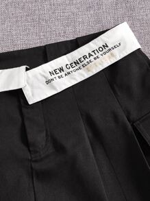 SHEIN EZwear 字母圖案翻蓋口袋百褶半身裙 - 黑色 - 查看 3
