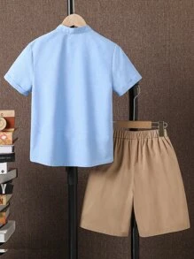 SHEIN Tween Boy Patched Pocket Shirt & Shorts Without Tee - Multicolor - View 2