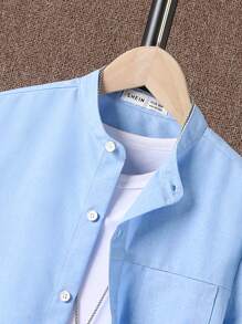 SHEIN Tween Boy Patched Pocket Shirt & Shorts Without Tee - Multicolor - View 4