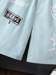 Boys Star & Letter Graphic Shorts - Mint Green - View 3