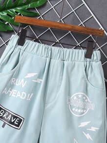 Boys Star & Letter Graphic Shorts - Mint Green - View 4
