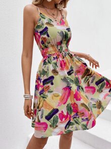 SHEIN VCAY 筆刷圖案吊帶連衣裙 - 彩色 - 查看 6