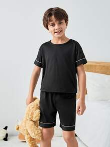 Boys Contrast Piping PJ Set - Black - View 1
