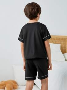 Boys Contrast Piping PJ Set - Black - View 2