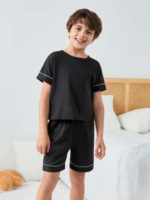 Boys Contrast Piping PJ Set - Black - View 4