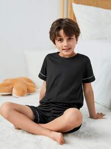 Boys Contrast Piping PJ Set - Black - View 5