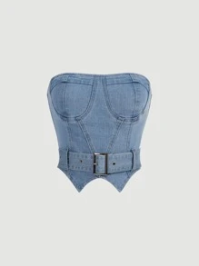 SHEIN ICON 手帕下擺扣眼腰帶抹胸牛仔上衣