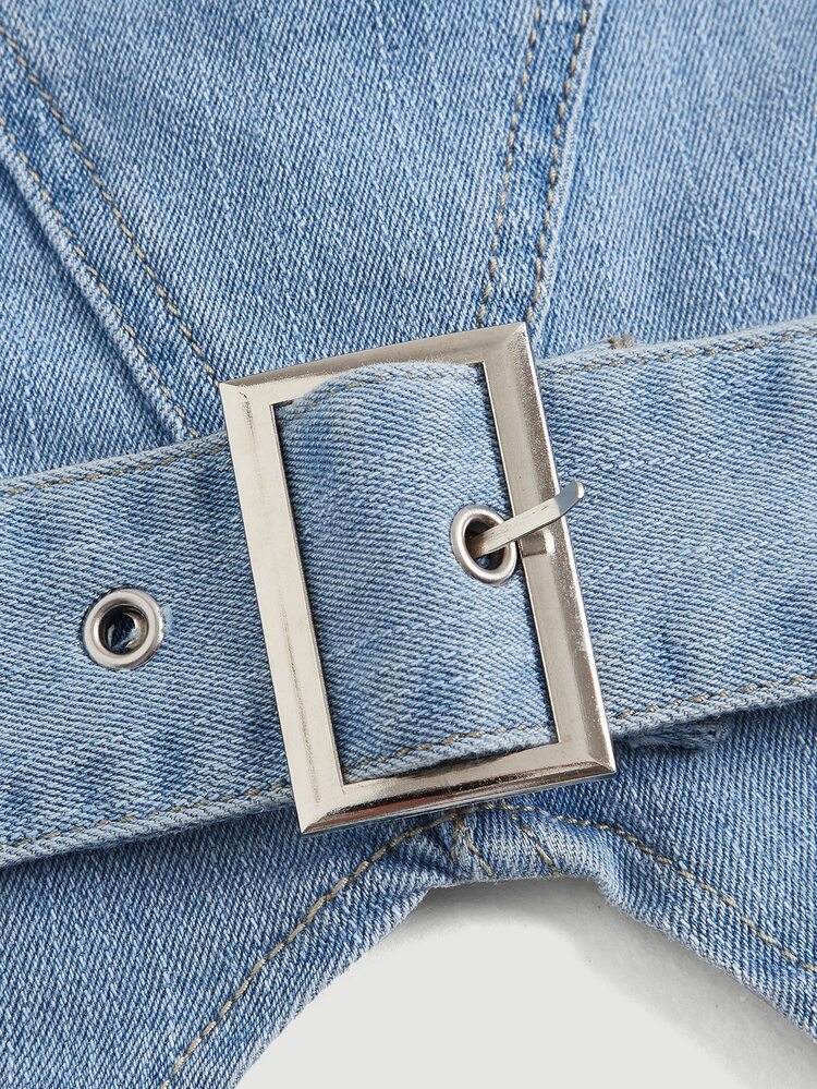Hanky Hem Grommet Belted Tube Denim Top