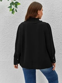 SHEIN Clasi Plus Mock Neck Lantern Sleeve Blouse - Black - View 2