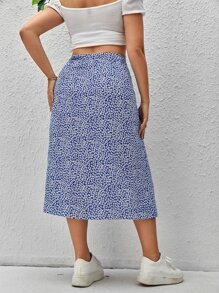 Dreamara 大碼碎花高衩半身裙 - 藍白色 - 查看 2