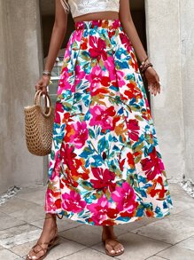 Breezaya Floral Print Split Thigh Skirt Fall Cloth For Women - Multicolor - View 6