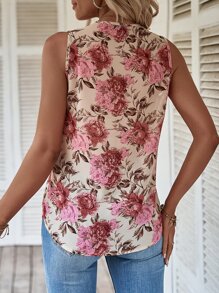 Breezaya 滿版印花V領無袖襯衫 - 杏色 - 查看 2