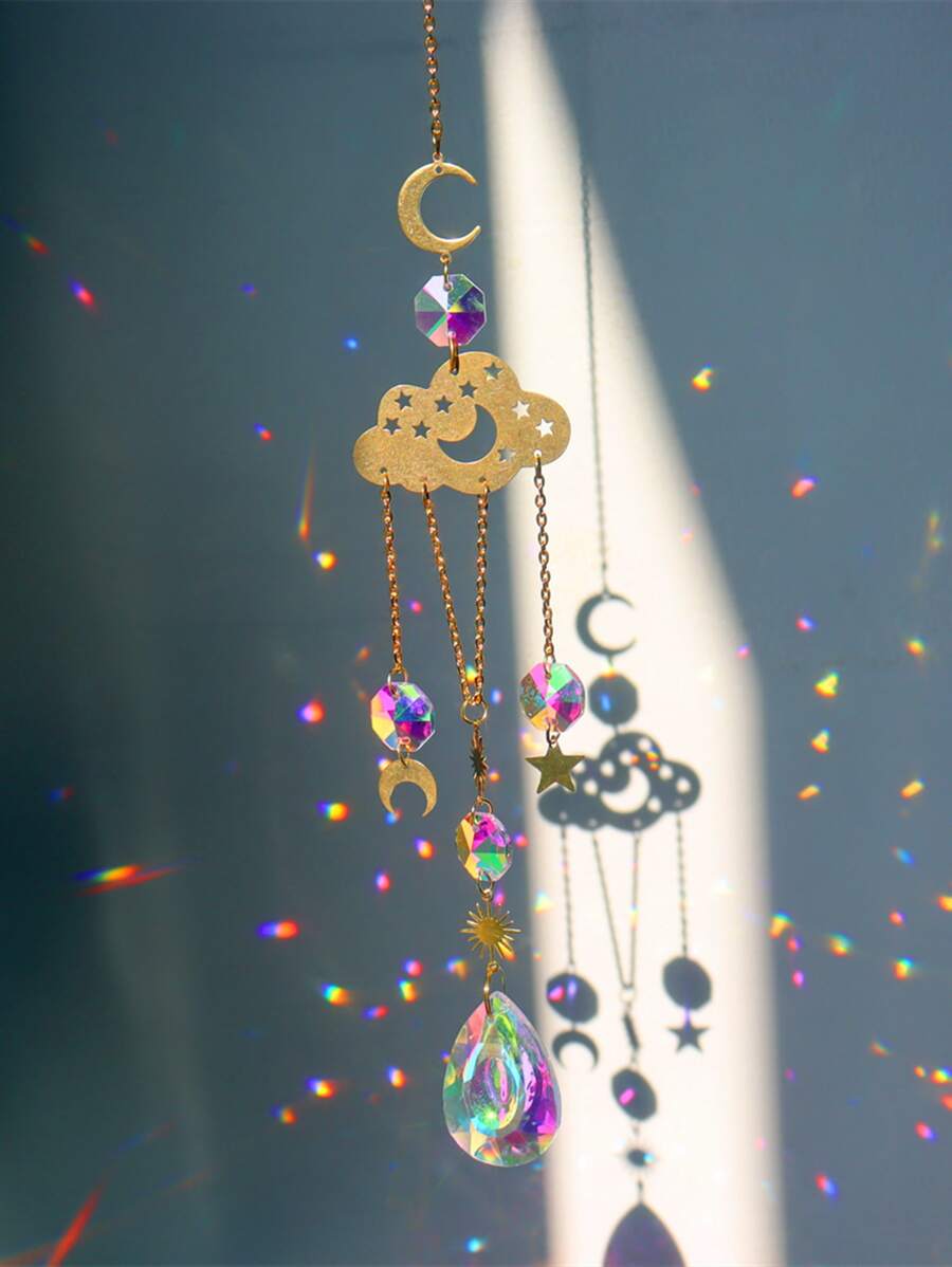 1pc Cloud & Moon Design Crystal Decor Wall Hanging - Multicolor - View 1