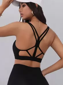 SHEIN Yoga Sxy Medium Support  Softness Sports Bra - Black - View 1