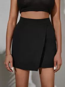 EURMUSE Zip Back Wrap Hem Skort - Black - View 1