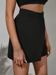 EURMUSE Zip Back Wrap Hem Skort - Black - View 3