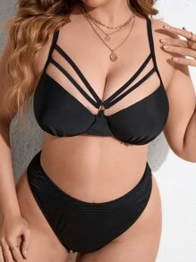 Plus Harness Underwire Bikini Top - Black - View 3