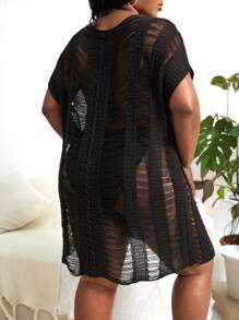 SHEIN Slayr Plus rochie de acoperire cu mâneci liliac cu cusătură deschisă, fără bikini - Negru - Vizualizare 2