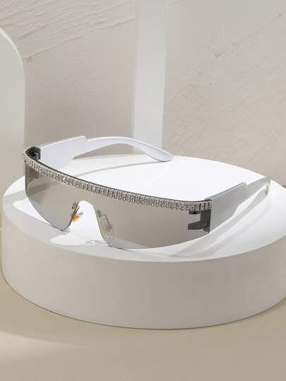 Rhinestone Decor Flat Top Fashion Glasses For Summer Beach Vacation,Outdoor,Travel