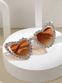 Rhinestone Decor Heart Frame Fashion Glasses - Ombre - View 1