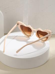 Rhinestone Decor Heart Frame Fashion Glasses - Ombre - View 2