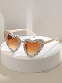 Rhinestone Decor Heart Frame Fashion Glasses - Ombre - View 4