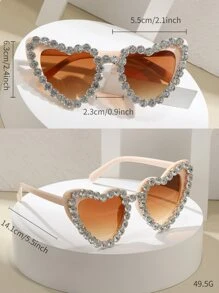 Rhinestone Decor Heart Frame Fashion Glasses - Ombre - View 5