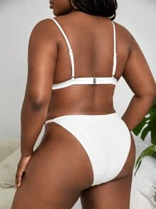 SHEIN Swim Curve 大尺碼純色三角比基尼套裝夏日海灘 - 白色 - 查看 2