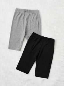 SHEIN 小女童2入組標語圖案騎行褲