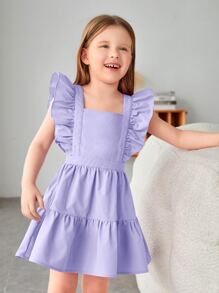 年輕女孩蝴蝶結背部荷葉邊裝飾連衣裙 - 紫丁香色 - 查看 3
