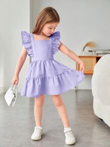 年輕女孩蝴蝶結背部荷葉邊裝飾連衣裙 - 紫丁香色 - 查看 4