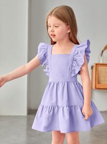 年輕女孩蝴蝶結背部荷葉邊裝飾連衣裙 - 紫丁香色 - 查看 5