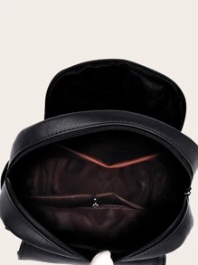 Lightweight,Anti Theft Tassel Decor Flap Backpack New-Design Women's Backpack Large Capacity School Bag Quality PU Leather Ladies Trave - Black - View 3