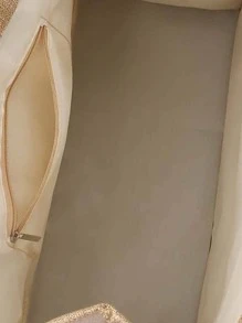 Daisy Floral Print Bag, Women's Stylish Canvas Tote With Zipper For ShoppingSchool Bag,Large Capacity,Portable, Suitable For Teen Girls Women College Students,White-Collar WorkersOffice,Middle School, High School,College,Vacation,Beach - Khaki - View 4