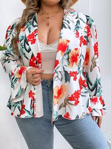 SHEIN LUNE 大碼印花荷葉袖荷葉邊下擺西裝外套 - 彩色 - 查看 1